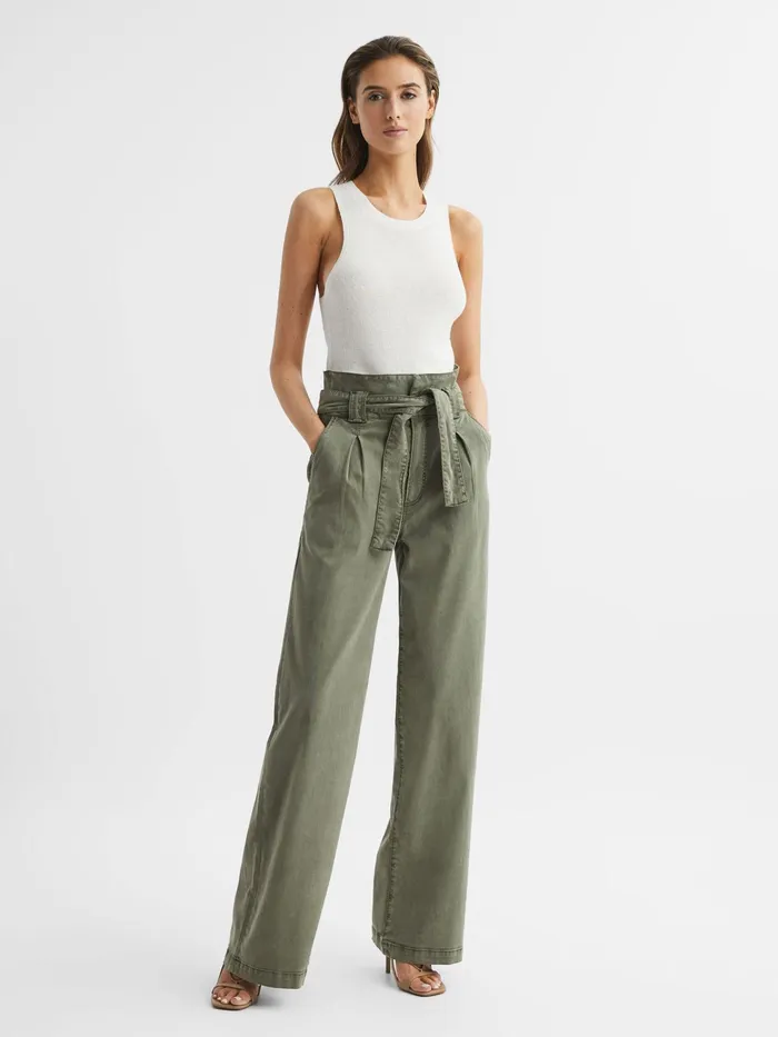 Reiss Trousers Harper Paige High Rise Paper Bag Trousers Vintage Ivy Green 8211 Women