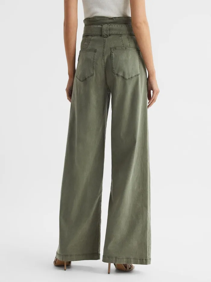 Reiss Trousers Harper Paige High Rise Paper Bag Trousers Vintage Ivy Green 8211 Women