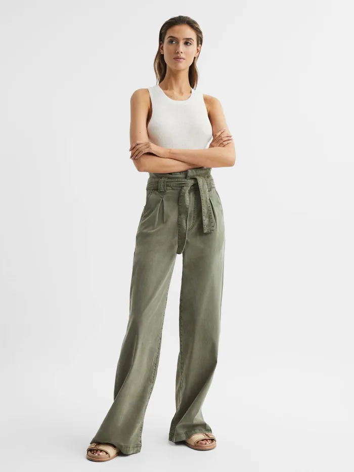 Reiss Trousers Harper Paige High Rise Paper Bag Trousers Vintage Ivy Green 8211 Women