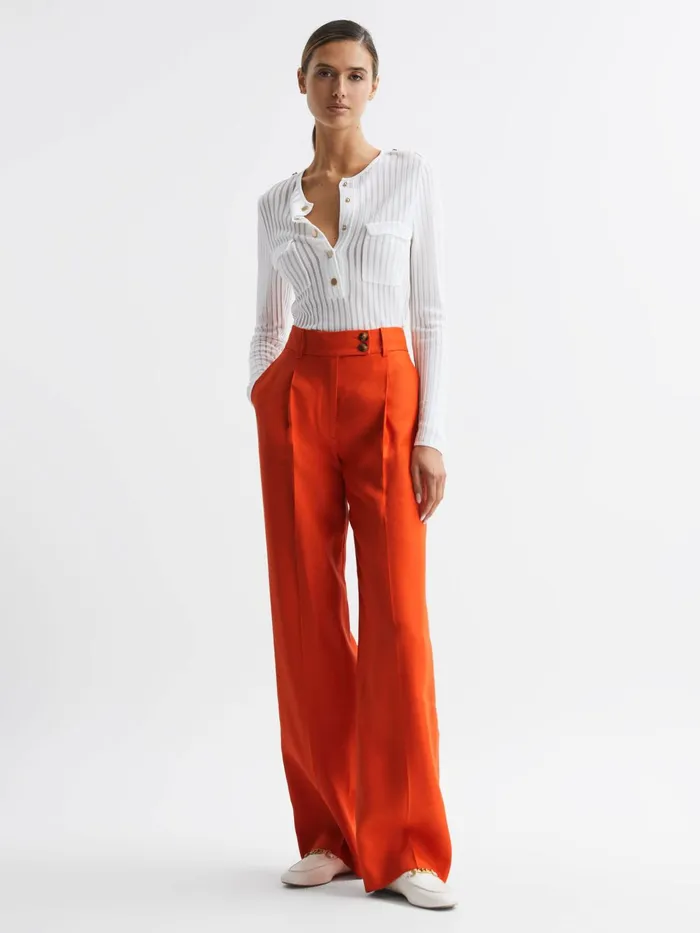 Reiss Trousers Hollie Wide Leg Linen Trousers Blue 8211 Women
