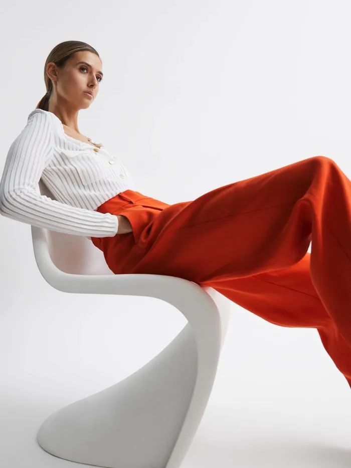 Reiss Trousers Hollie Wide Leg Linen Trousers Orange 8211 Women
