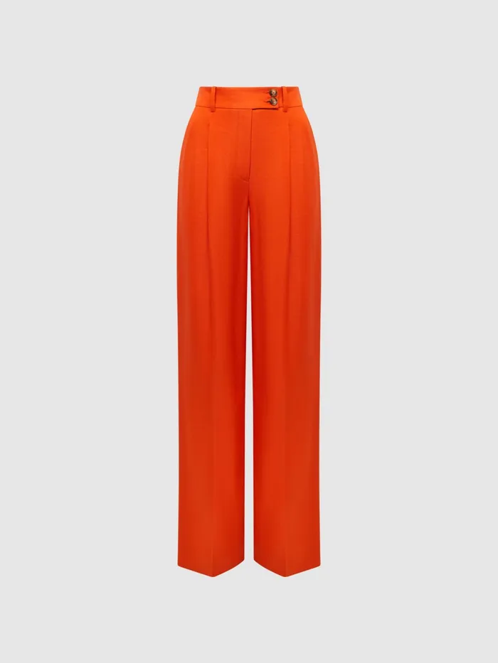 Reiss Trousers Hollie Wide Leg Linen Trousers Orange 8211 Women