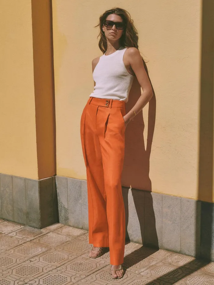 Reiss Trousers Hollie Wide Leg Linen Trousers Orange 8211 Women