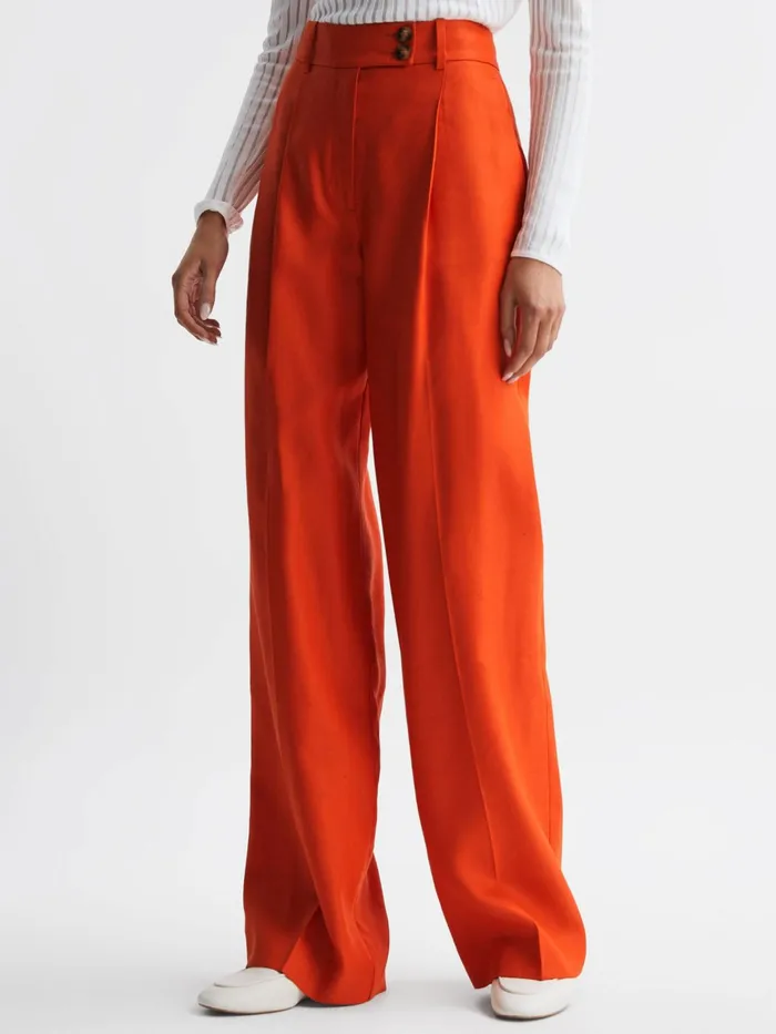 Reiss Trousers Hollie Wide Leg Linen Trousers Orange 8211 Women