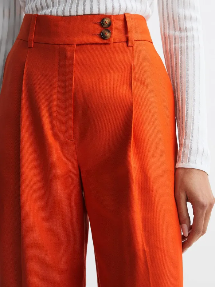 Reiss Trousers Hollie Wide Leg Linen Trousers Orange 8211 Women