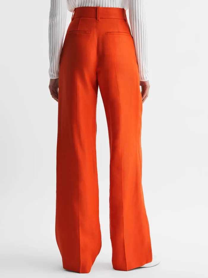 Reiss Trousers Hollie Wide Leg Linen Trousers Orange 8211 Women