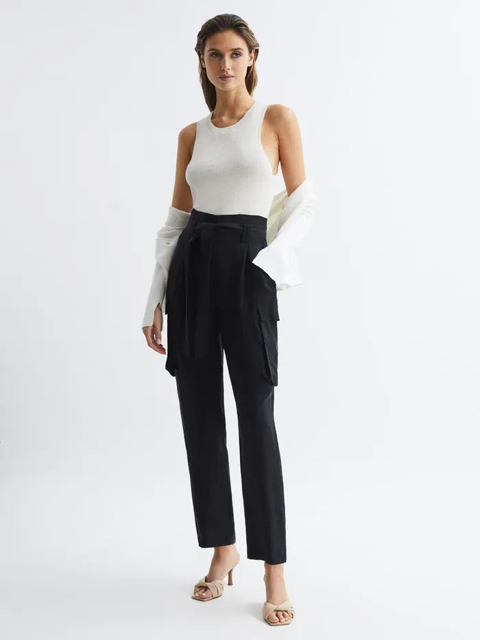 Reiss Trousers Joanie High Rise Straight Leg Utility Trousers Black 8211 Women
