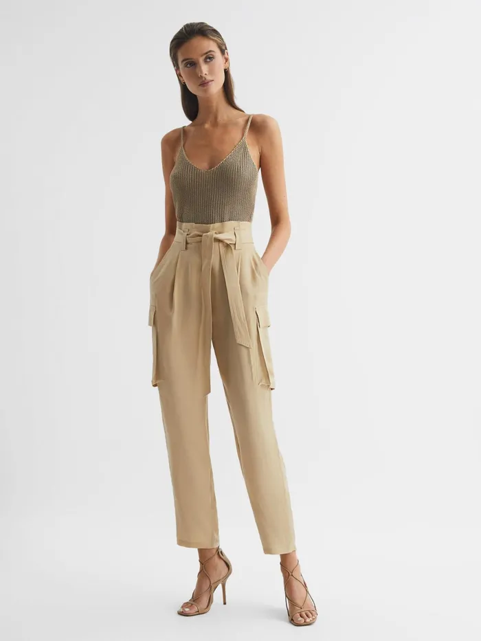 Reiss Trousers Joanie High Rise Straight Leg Utility Trousers Neutral 8211 Women