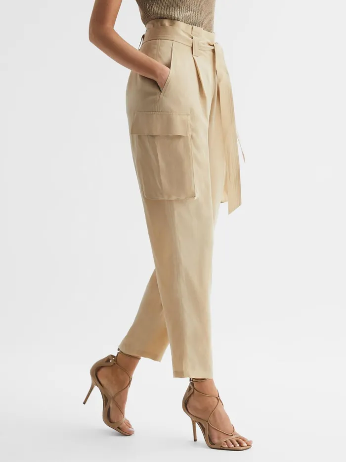 Reiss Trousers Joanie High Rise Straight Leg Utility Trousers Neutral 8211 Women