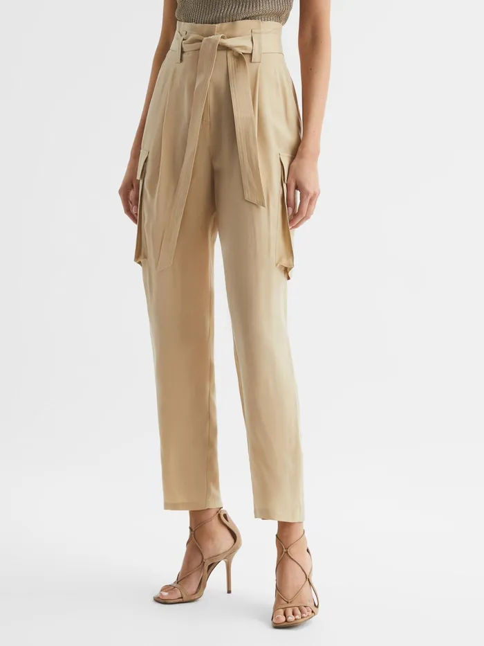 Reiss Trousers Joanie High Rise Straight Leg Utility Trousers Neutral 8211 Women