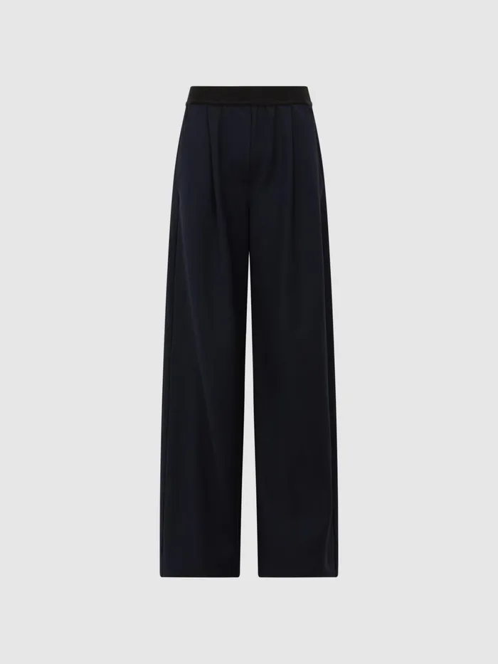 Reiss Trousers Lena Logo Pull On Wide Leg Trousers Navy 8211 Women
