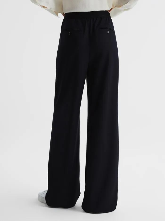 Reiss Trousers Lena Logo Pull On Wide Leg Trousers Navy 8211 Women