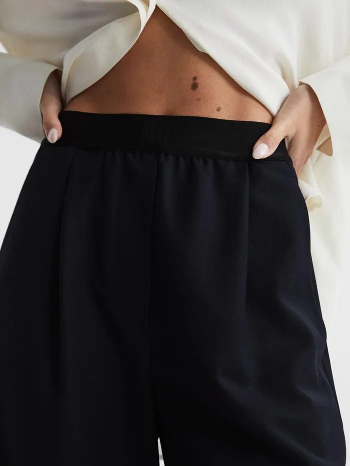 Reiss Trousers Lena Logo Pull On Wide Leg Trousers Navy 8211 Women