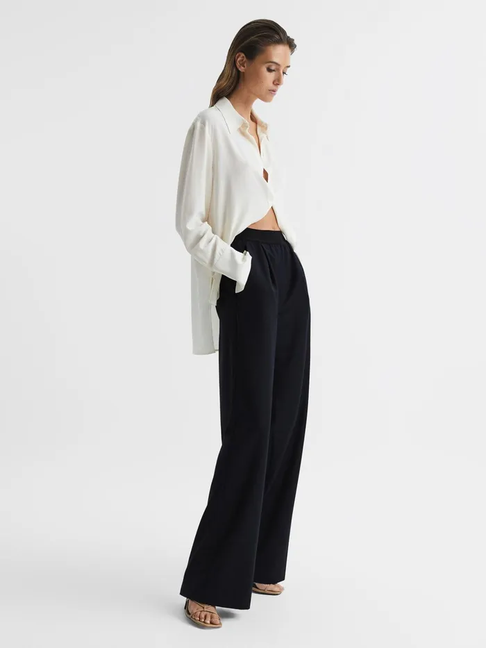 Reiss Trousers Lena Logo Pull On Wide Leg Trousers Navy 8211 Women