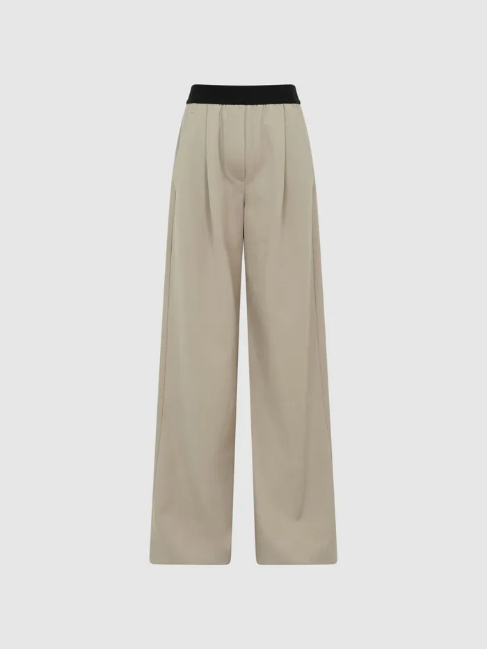 Reiss Trousers Lena Logo Pull On Wide Leg Trousers Stone 8211 Women