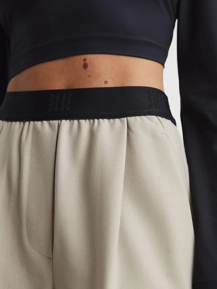 Reiss Trousers Lena Logo Pull On Wide Leg Trousers Stone 8211 Women