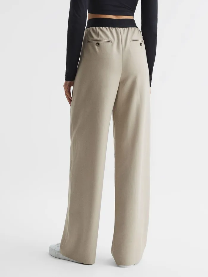 Reiss Trousers Lena Logo Pull On Wide Leg Trousers Stone 8211 Women