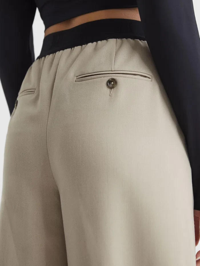 Reiss Trousers Lena Logo Pull On Wide Leg Trousers Stone 8211 Women