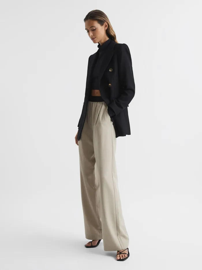 Reiss Trousers Lena Logo Pull On Wide Leg Trousers Stone 8211 Women