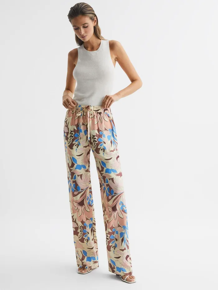 Reiss Trousers Liv Floral Printed Wide Leg Trousers Multi 8211 Women
