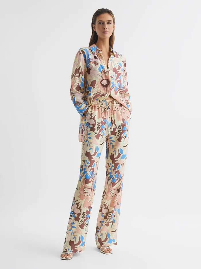 Reiss Trousers Liv Floral Printed Wide Leg Trousers Multi 8211 Women