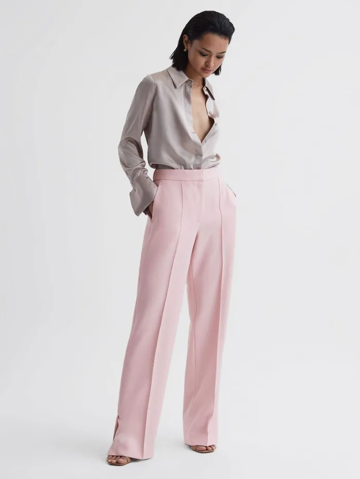 Reiss Trousers Marina Wide Leg Split Hem Trousers Pink 8211 Women