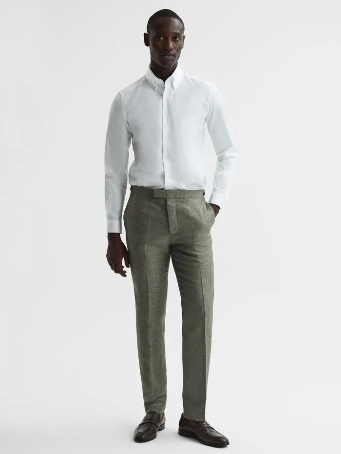 Reiss Trousers Riva WoolLinen Blend Trousers Sage 8211 Men