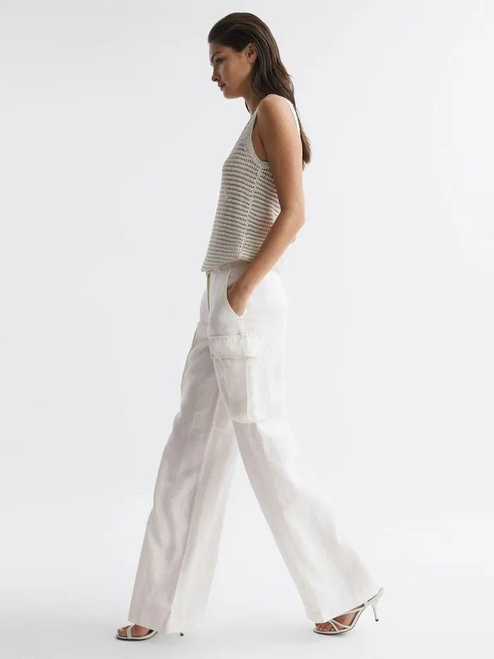 Reiss Trousers Robyn Linen Wide Leg Trousers White 8211 Women