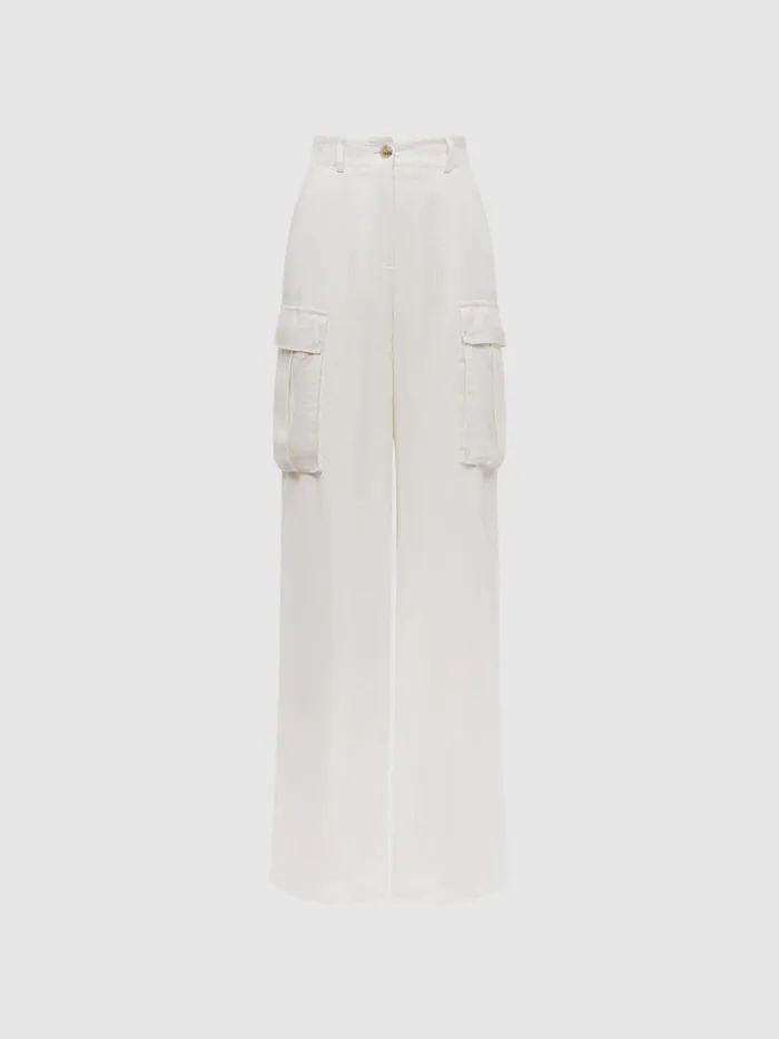 Reiss Trousers Robyn Linen Wide Leg Trousers White 8211 Women
