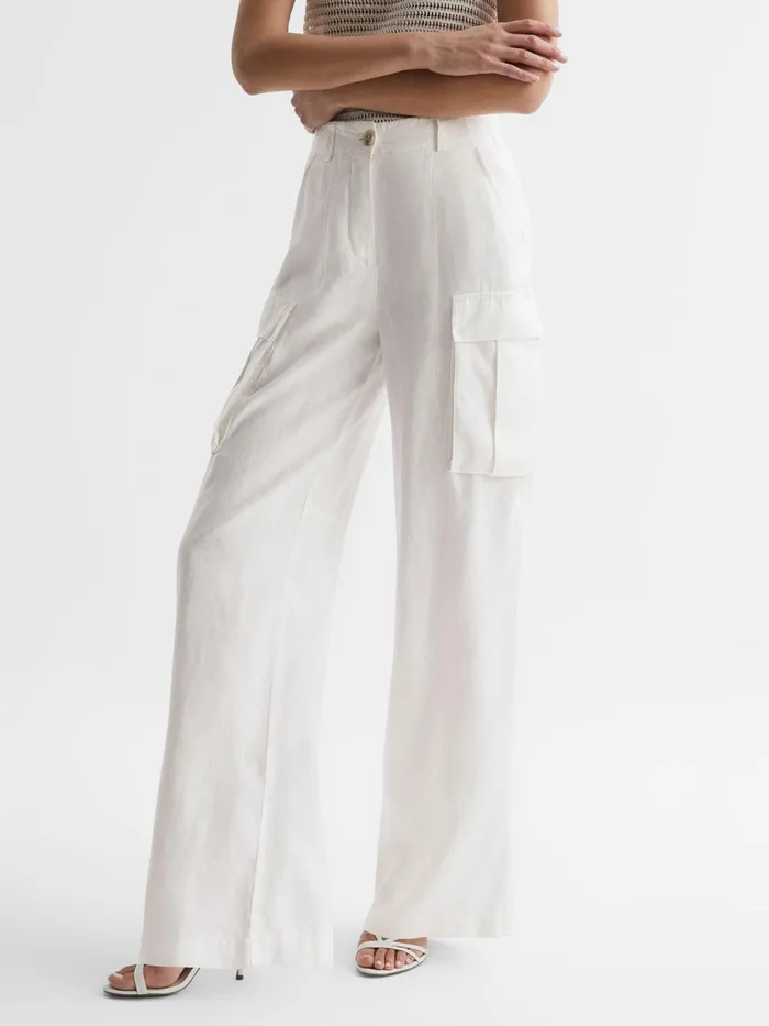 Reiss Trousers Robyn Linen Wide Leg Trousers White 8211 Women