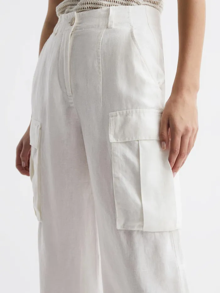 Reiss Trousers Robyn Linen Wide Leg Trousers White 8211 Women