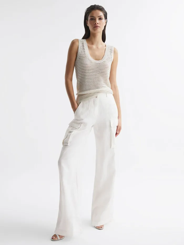 Reiss Trousers Robyn Linen Wide Leg Trousers White 8211 Women