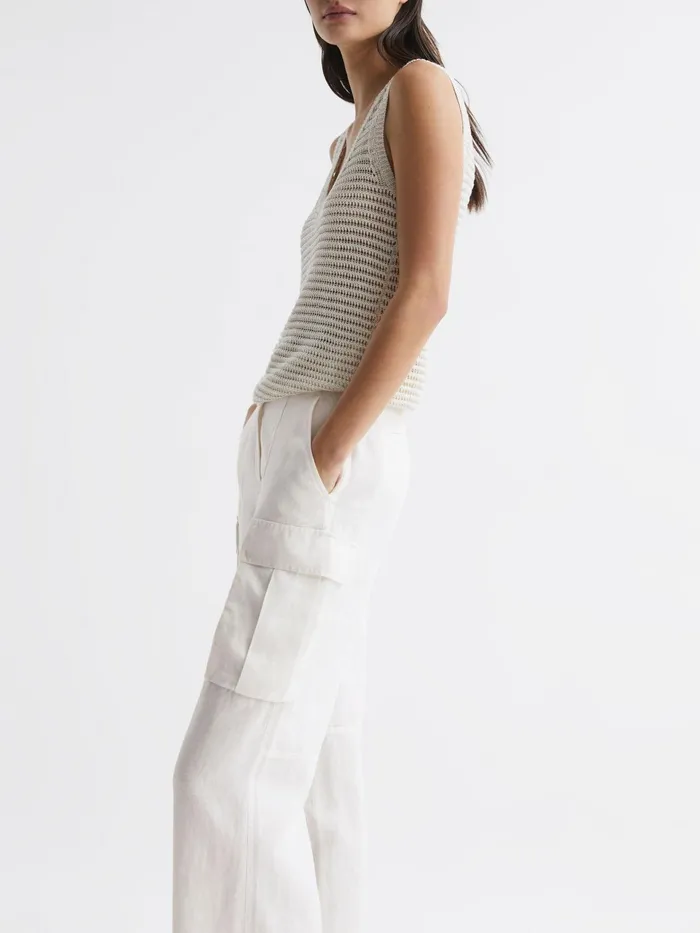 Reiss Trousers Robyn Linen Wide Leg Trousers White 8211 Women
