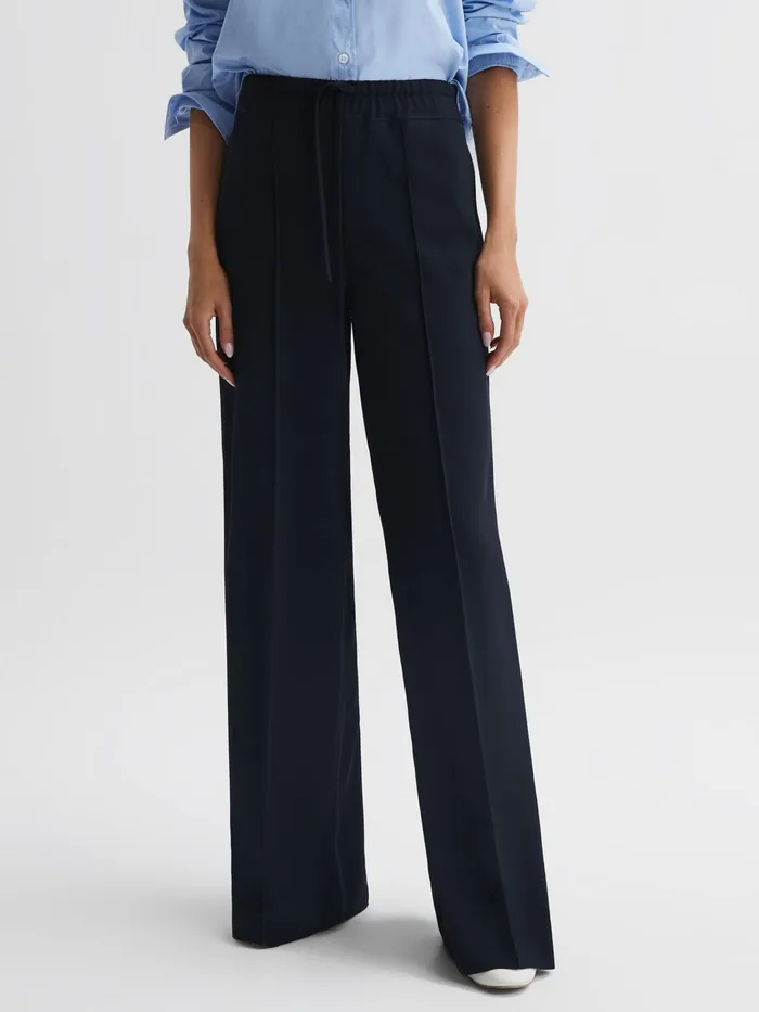 Reiss Trousers Rosalyn Wide Leg Drawstring Trousers Navy 8211 Women