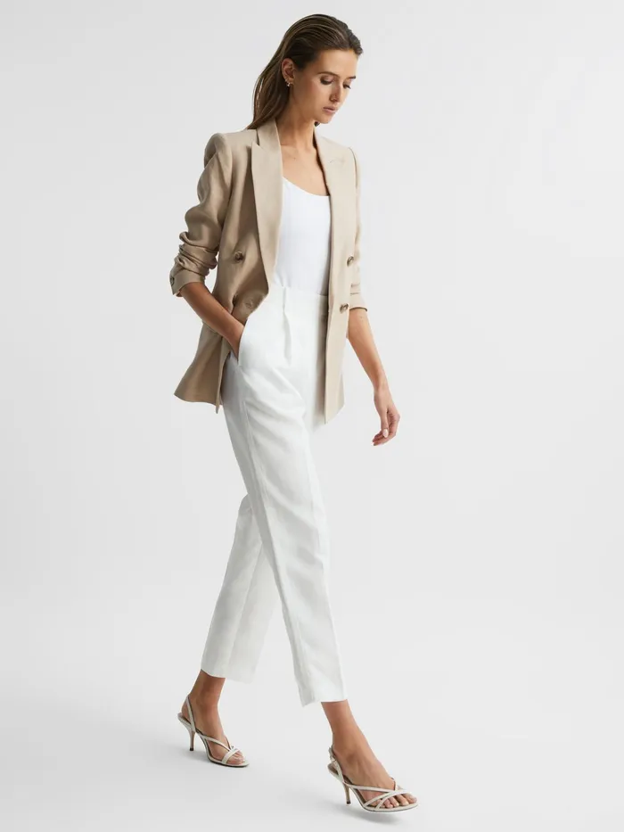 Reiss Trousers Shae Taper Tapered Linen Trousers Khaki 8211 Women