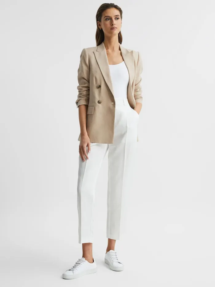 Reiss Trousers Shae Taper Tapered Linen Trousers Khaki 8211 Women