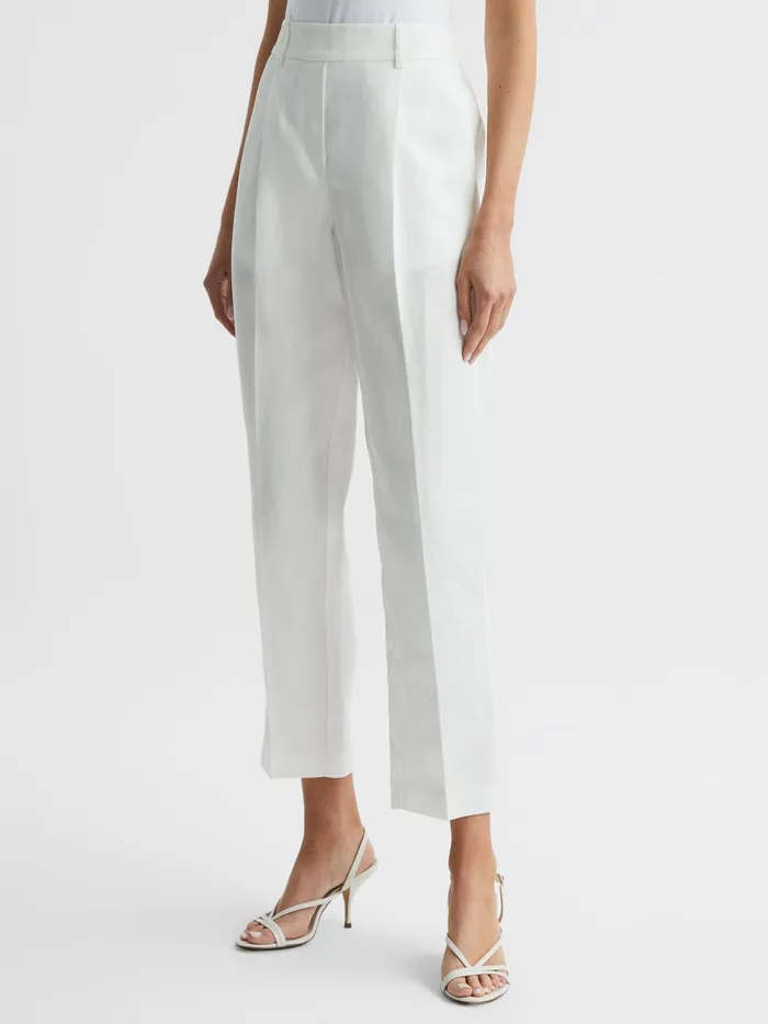 Reiss Trousers Shae Taper Tapered Linen Trousers Khaki 8211 Women