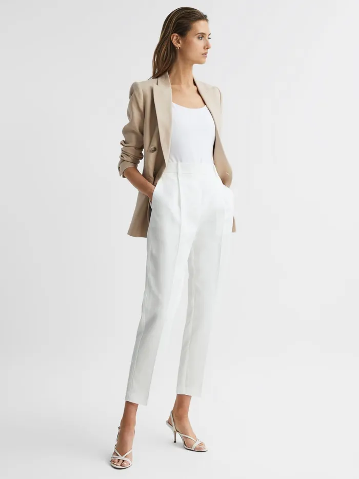 Reiss Trousers Shae Taper Tapered Linen Trousers Khaki 8211 Women