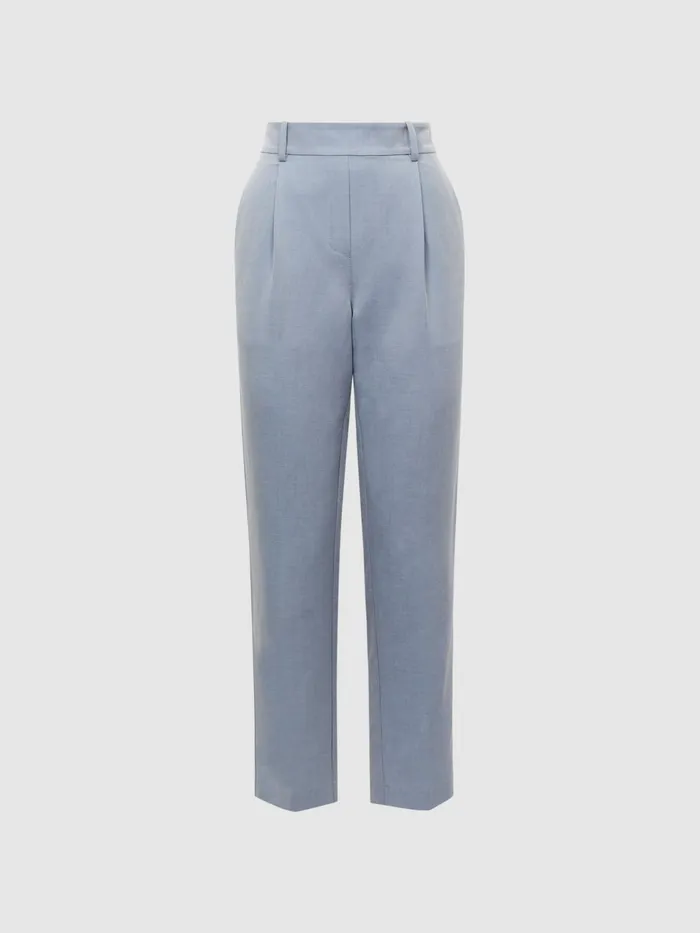 Reiss Trousers Shae Taper Tapered Linen Trousers Pale Blue 8211 Women