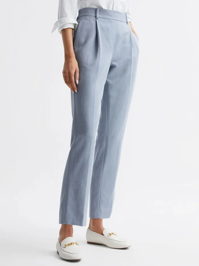 Reiss Trousers Shae Taper Tapered Linen Trousers Pale Blue 8211 Women