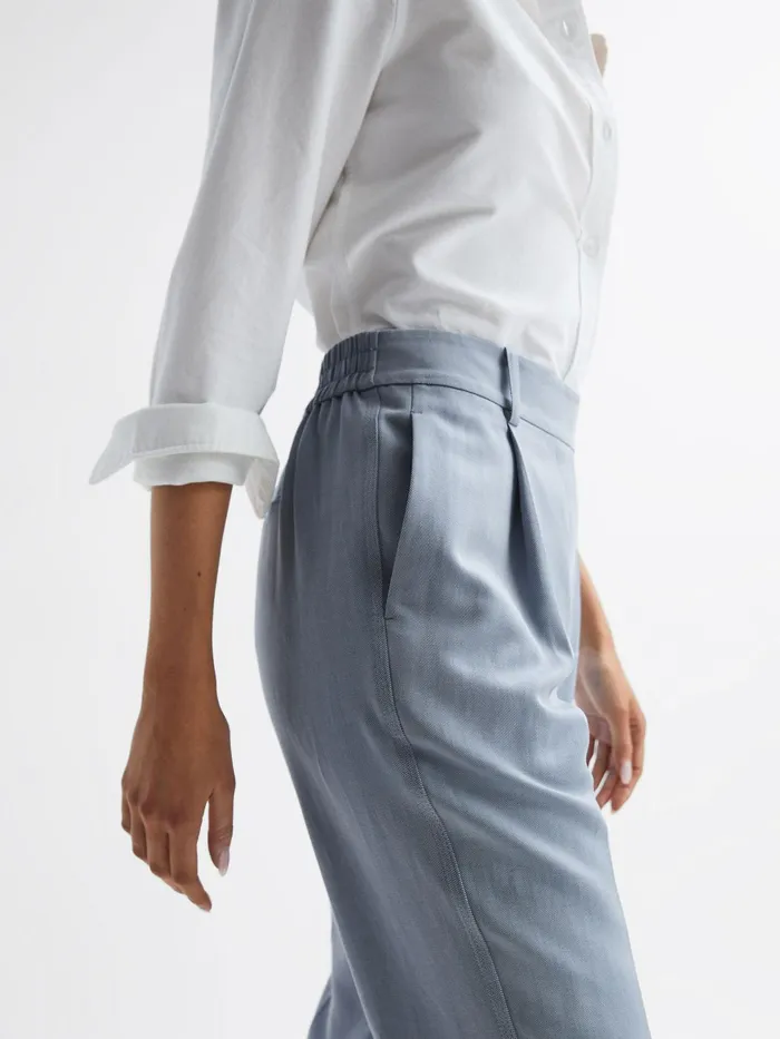 Reiss Trousers Shae Taper Tapered Linen Trousers Pale Blue 8211 Women