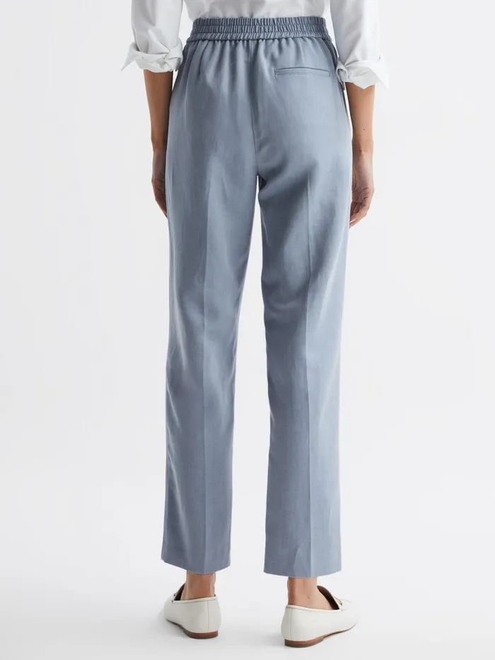 Reiss Trousers Shae Taper Tapered Linen Trousers Pale Blue 8211 Women