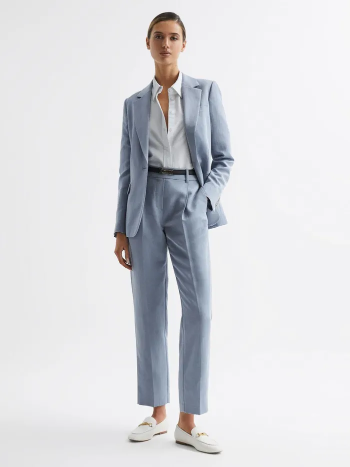 Reiss Trousers Shae Taper Tapered Linen Trousers Pale Blue 8211 Women
