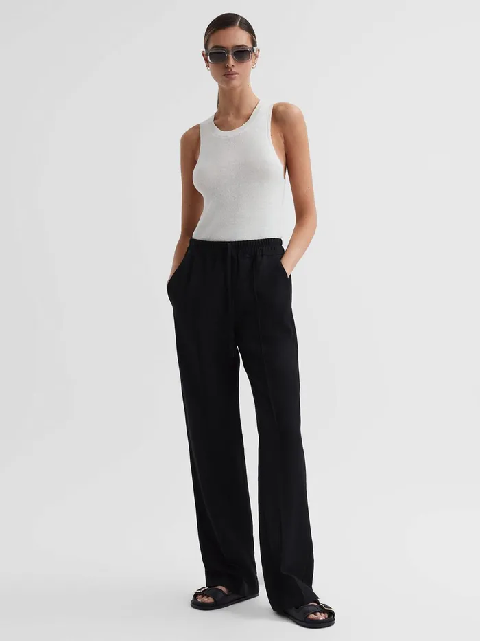 Reiss Trousers Shae Wide Wide Leg Linen Trousers Black 8211 Women