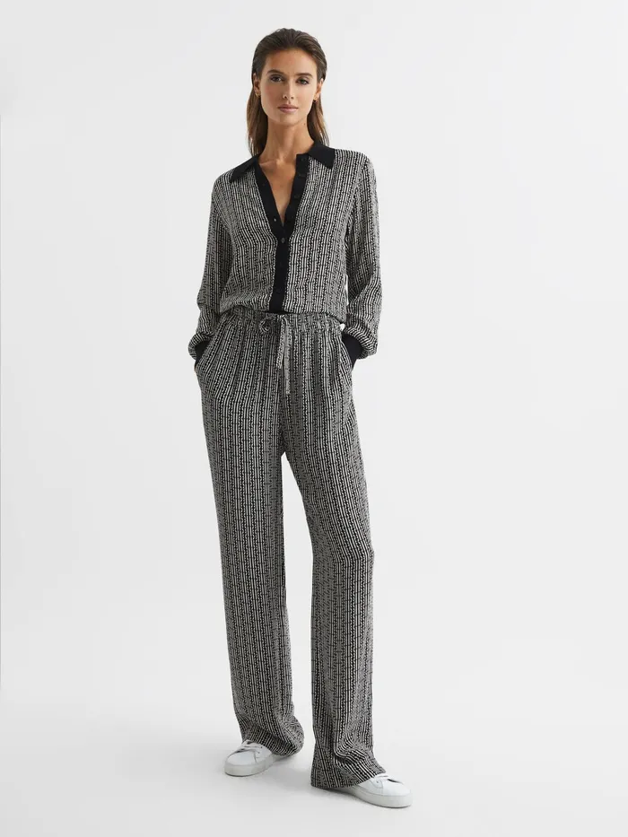 Reiss Trousers Sky Printed Wide Leg Trousers Black 8211 Women