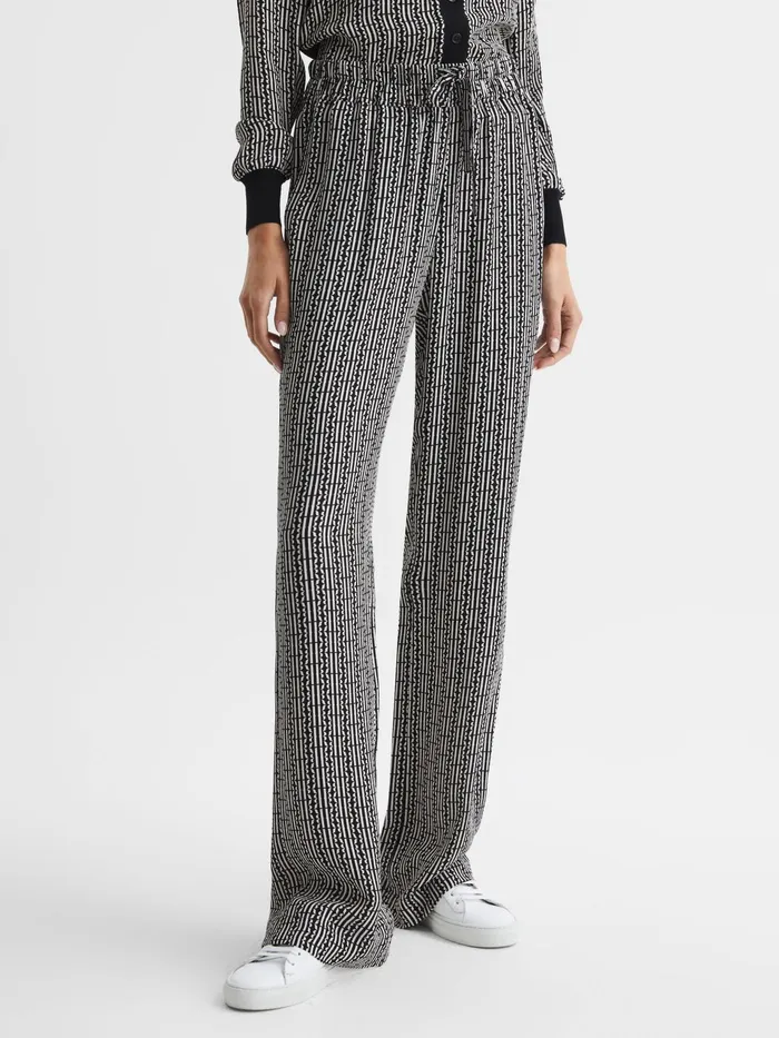 Reiss Trousers Sky Printed Wide Leg Trousers Black 8211 Women