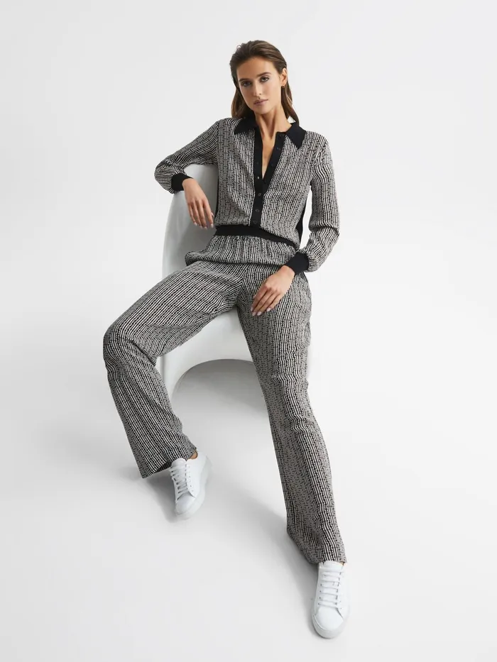 Reiss Trousers Sky Printed Wide Leg Trousers Black 8211 Women