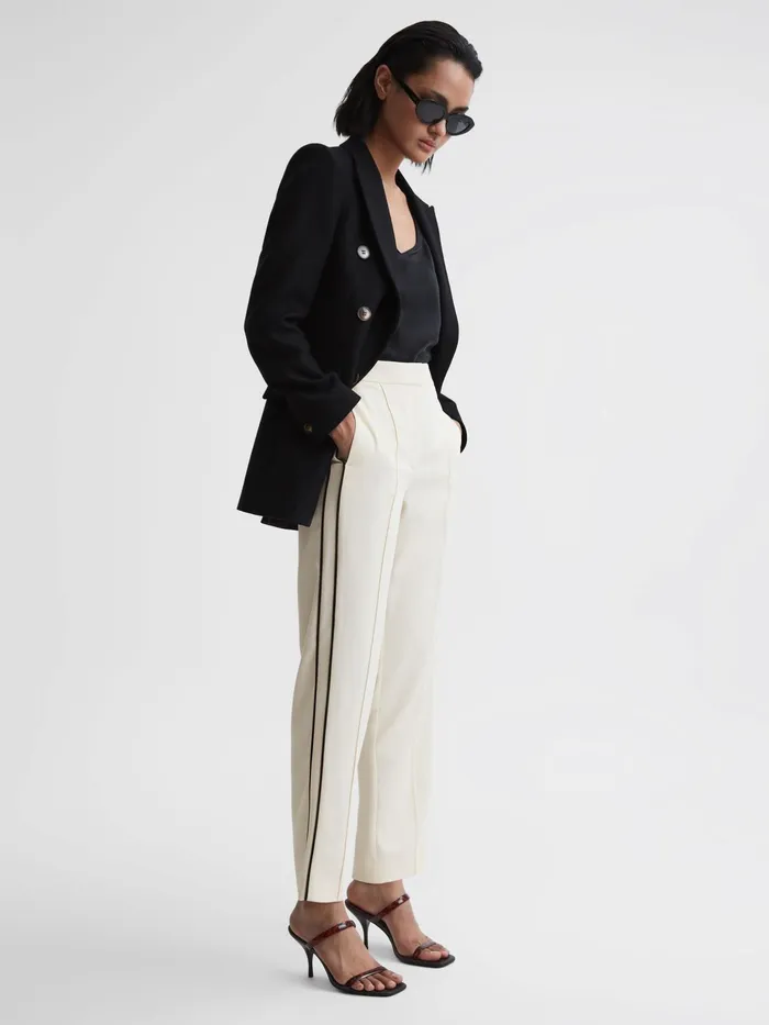 Reiss Trousers Theo Taper Tapered Fit Side Stripe Trousers Cream 8211 Women