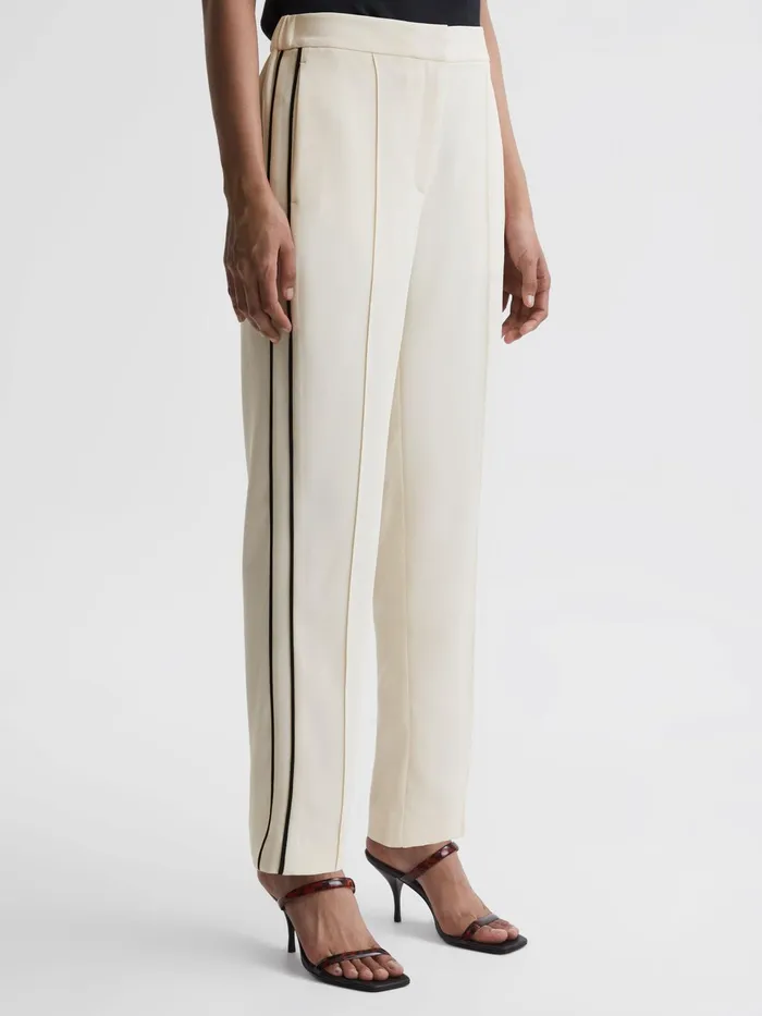 Reiss Trousers Theo Taper Tapered Fit Side Stripe Trousers Cream 8211 Women