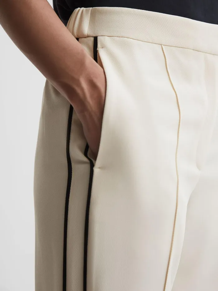 Reiss Trousers Theo Taper Tapered Fit Side Stripe Trousers Cream 8211 Women